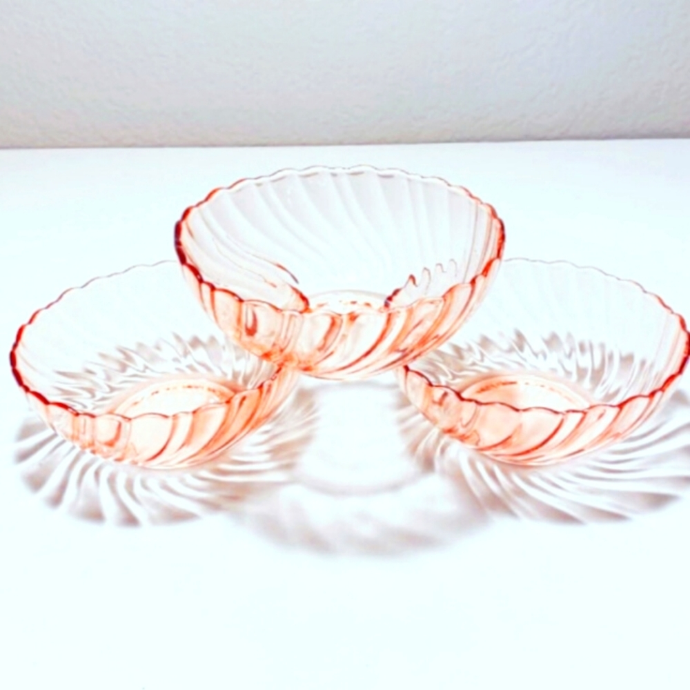 3 Arcoroc Rosaline Swirl Pink  Depression Glass Bowls